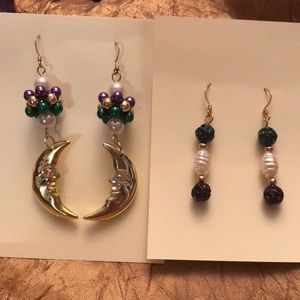🌻 (3/$15) Two pair Mardi Gras Earrings (w/bead bonus)